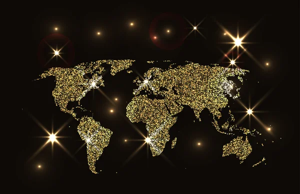 Gold glittrande världskarta — Stock vektor