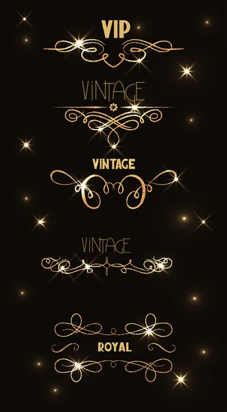 Vintage arany fényes virágos tervezési elemek összessége — Stock Vector