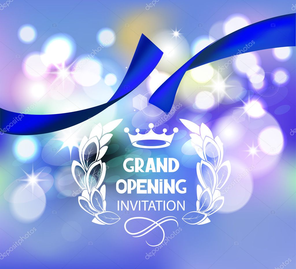 Grand Opening Card with Ribbon Background. Vector Illustration