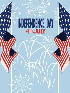 Amerikan Bayrakları ve havai fişekleri ile Bağımsızlık Günü vektör illüstrasyonu