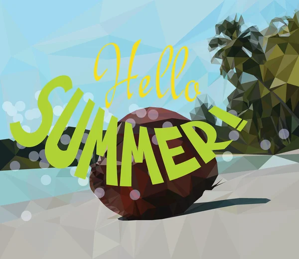 Γεια σας καλοκαίρι τροπικό πολυγωνικό στυλ φόντο με καρύδα — Διανυσματικό Αρχείο