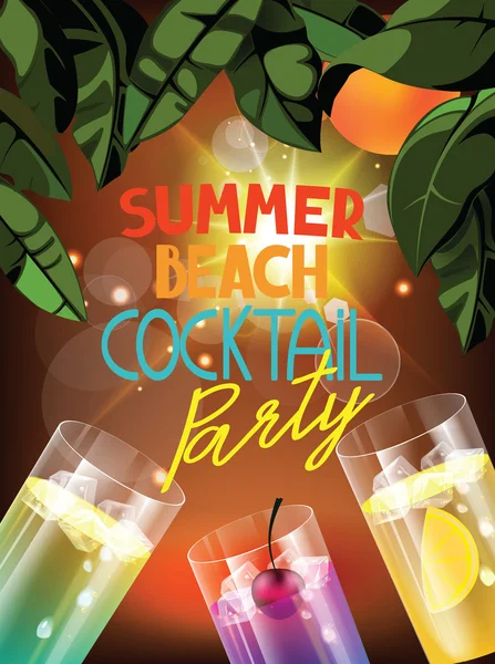 Zomer strand partij vectorillustratie met glazen cocktail- en avond achtergrond Rechtenvrije Stockillustraties