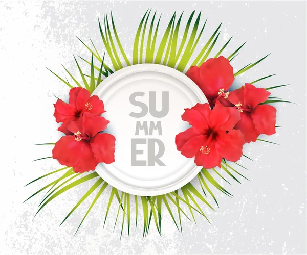 Elegant background with grass and red flowers — Stock Vector