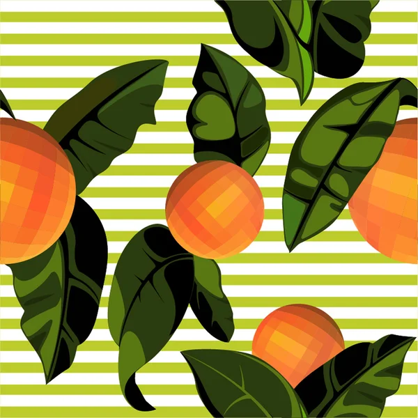 Seamless mönster med apelsiner och orange löv Stockvektor