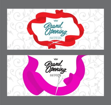 Çiçek arka plan ve kurdeleler ile büyük açılış zarif kartlar. Vektör illüstrasyon. Düz tasarım