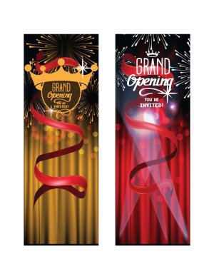 Büyük açılış daveti afiş tiyatro perdeler ve havai fişek ile