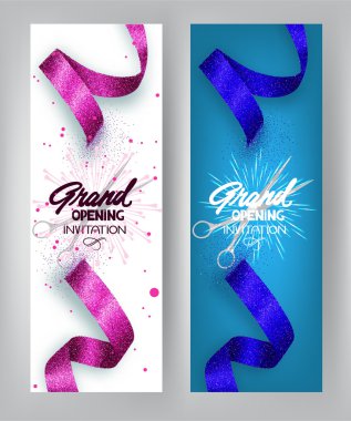 Dikey afiş ile parlak şeritler açılış bin dolar. Vektör çizim