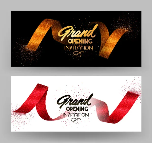 Grote opening banners met goud sprankelende linten. Vector illustratie — Stockvector