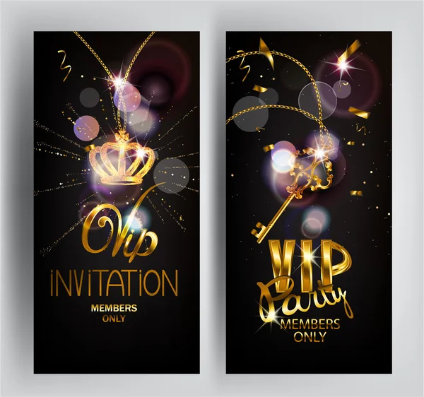 Vip yatay kart ile altın parlak anahtar ve taç