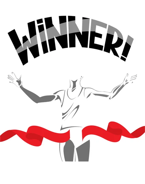 Illustrazione vettoriale del concetto di vincitore. Uomo in corsa e finitura nastro rosso — Vettoriale Stock