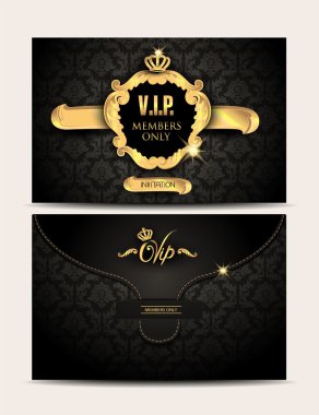 Çiçek arka plan ve altın vintage çerçeve ile Altın Vip dokulu zarf. Vektör çizimi
