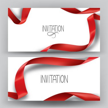 Elegant invitation banners with silk red ribbons clipart