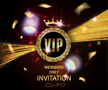 VIP: davetiyeli altın konfeti ve parlak şerit ve parlak arka plan