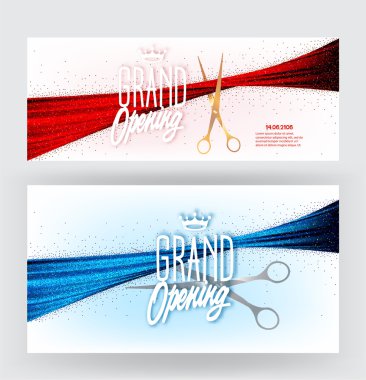 Büyük açılış afiş parlak şeritler ve makas ile