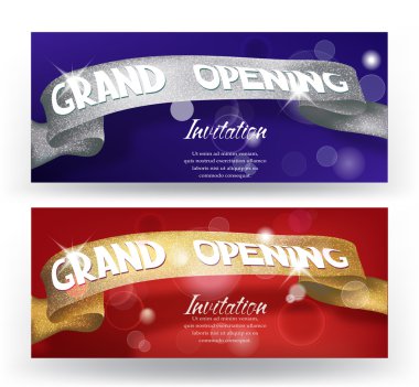 Pırıl pırıl kurdeleler ile büyük açılış afiş. Vektör çizimi