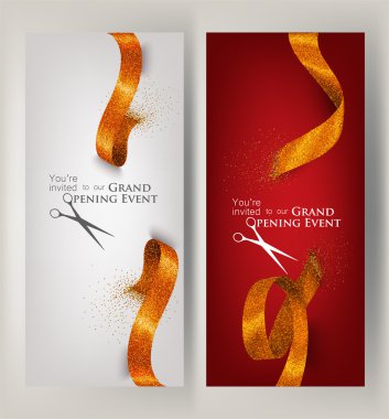 Pırıl pırıl kıvrım kesilmiş şeritler ile Büyük açılış kartları. Vektör çizimi