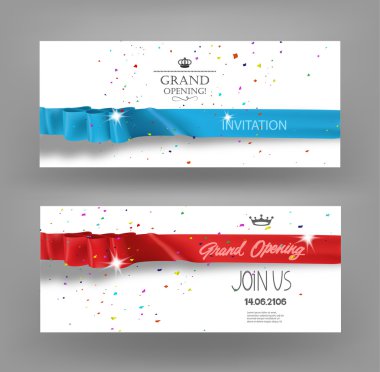 İpek kurdele, konfeti ve makas ile büyük açılış kartları 