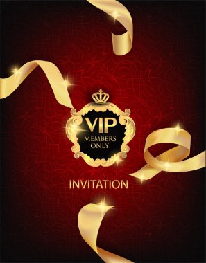 VIP gerçekçi parlak ipek altın şeritler davetiyeli. Vektör çizim