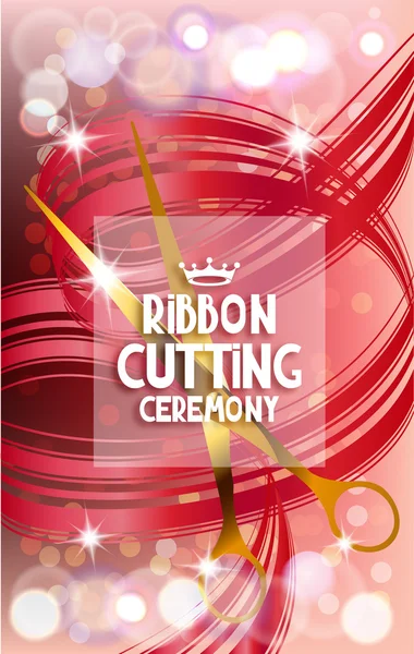 Ribbon cutting ceremony cards with red striped abstract ribbon. Vector illustration — Stock Vector