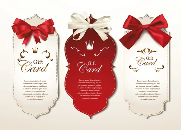 Set di eleganti gift card con fiocchi di seta — Vettoriale Stock