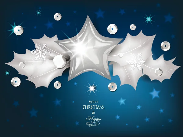 Deco öğeleri üzerinde mavi arka plan ile Noel kompozisyon — Stok Vektör