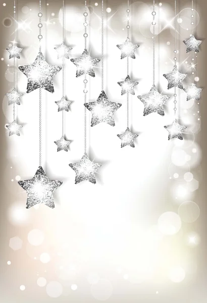 Abstract holiday background with decorative silver stars — Stock Vector