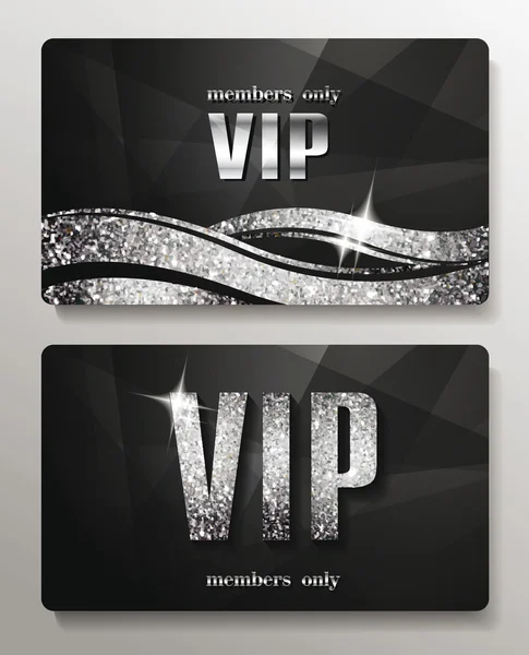 Tarjetas VIP plateadas con letras y elementos brillantes — Vector de stock