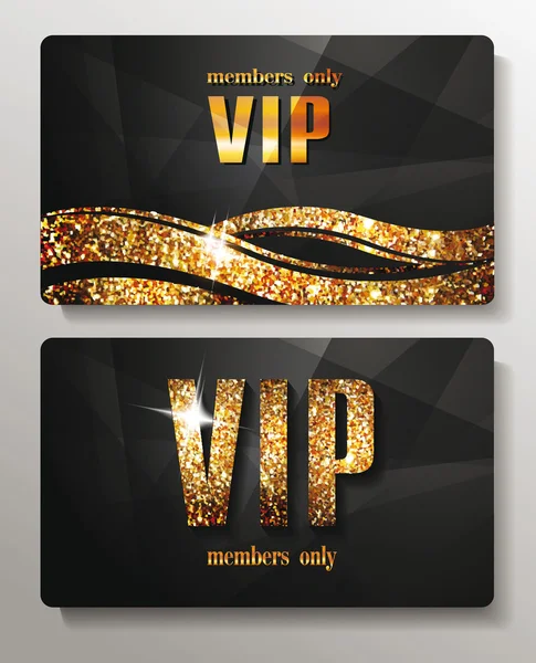 Tarjetas VIP de oro con letras y elementos brillantes — Vector de stock