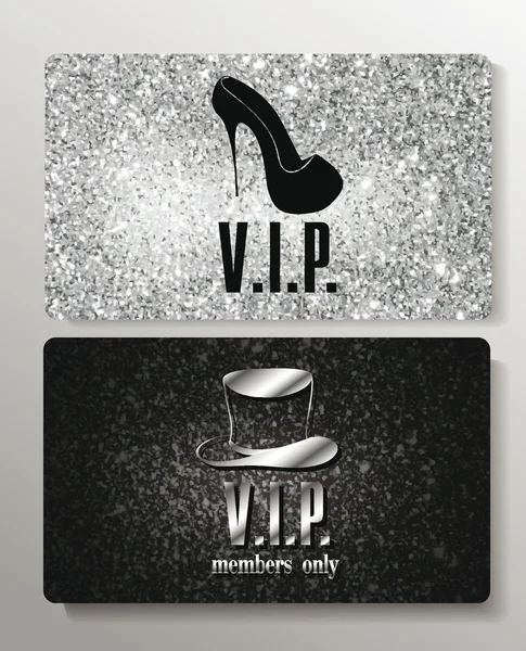 Tarjetas Vip con elementos de diseño en el fondo con textura de plata — Vector de stock