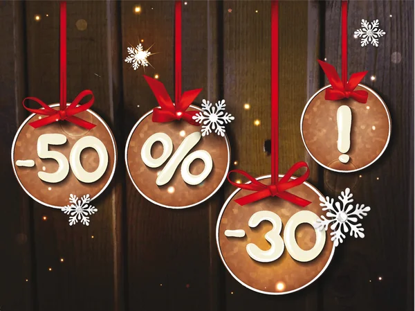 Kerstmis verkoop banner met de cookies, red linten en snowflackes — Stockvector