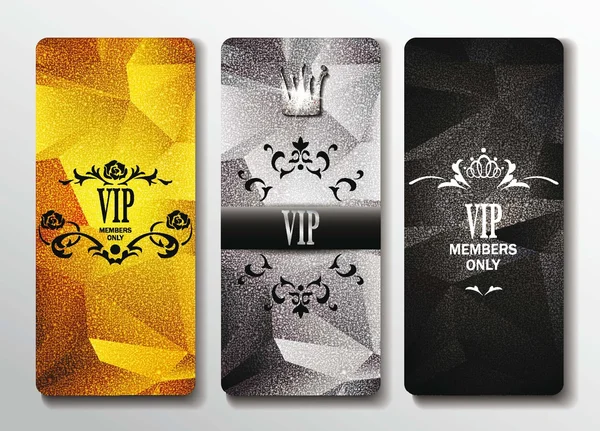 Vip textured cards with polygonal background — Stock Vector