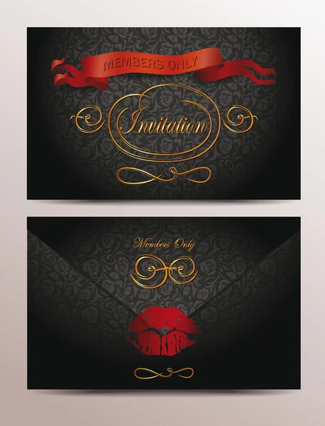 Sobres de invitación negro con fondo floral — Vector de stock