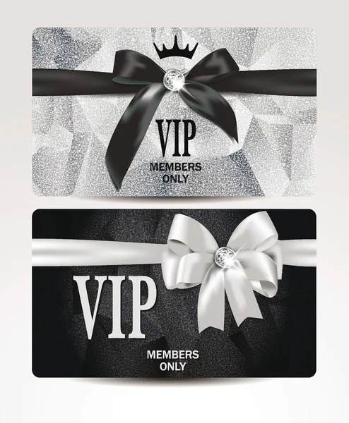 Eleganti carte di platino VIP con nastri di seta — Vettoriale Stock