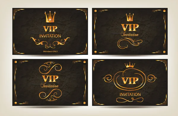 Conjunto de tarjetas del Vip oro elegantes con elementos de diseño floral — Vector de stock