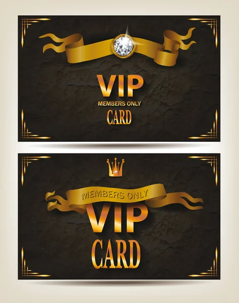 Set of gold VIP cards with ribbons — стоковый вектор