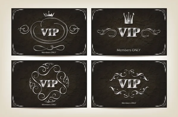 Set of silver VIP cards on the old paper background — Stock Vector