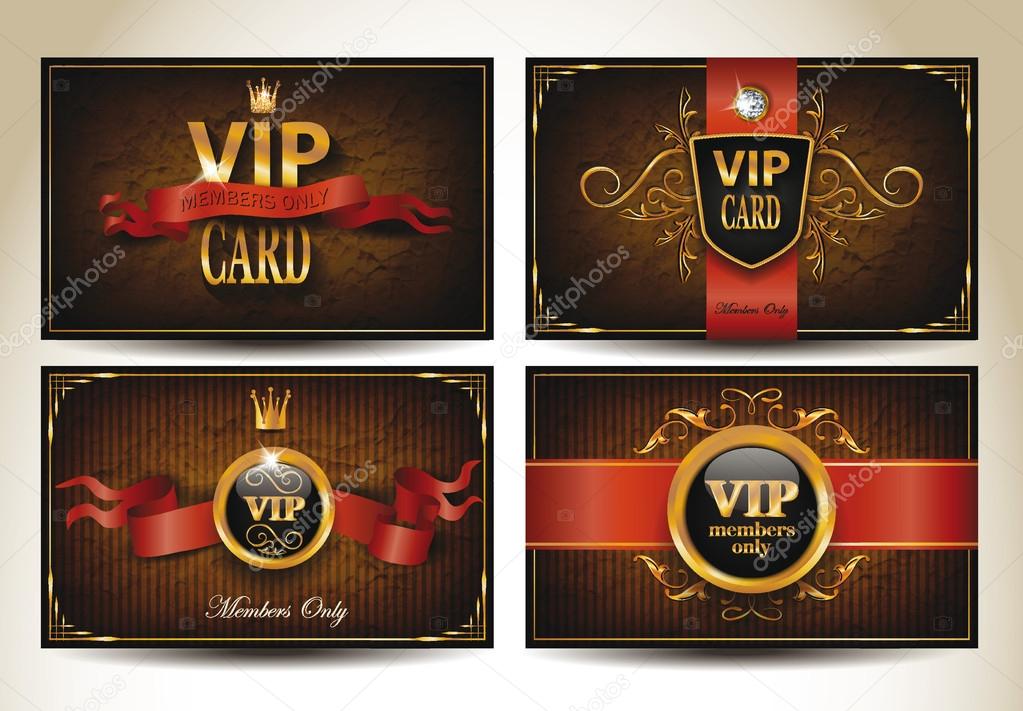 Set of vintage VIP cards with red ribbons