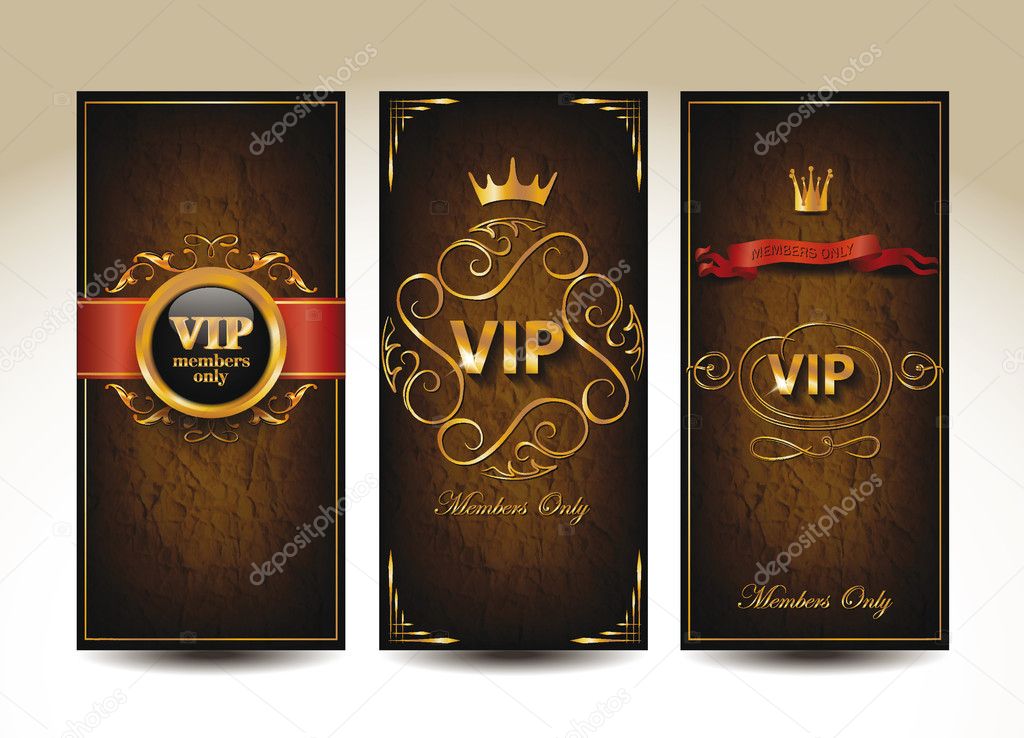 Set of vintage VIP gold cards with the old paper background