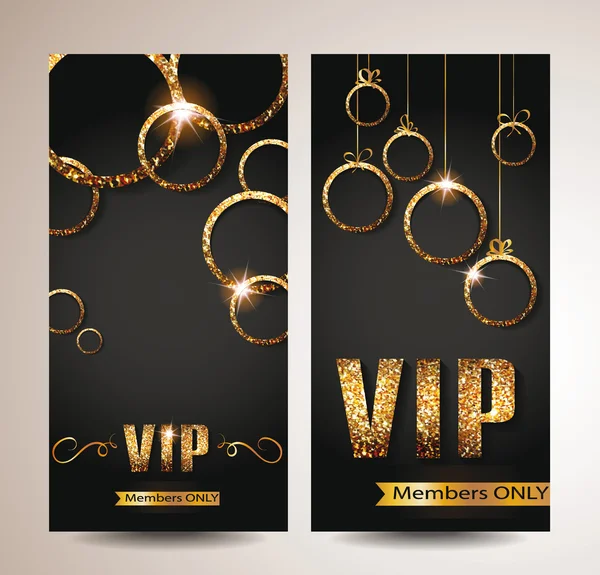 Vip cards with shiny gold circles — Stock Vector