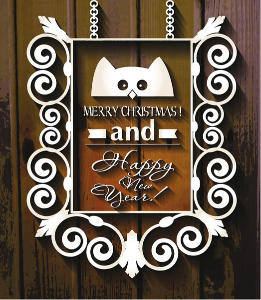 Vintage christmas frame on the wooden background — Stock Vector