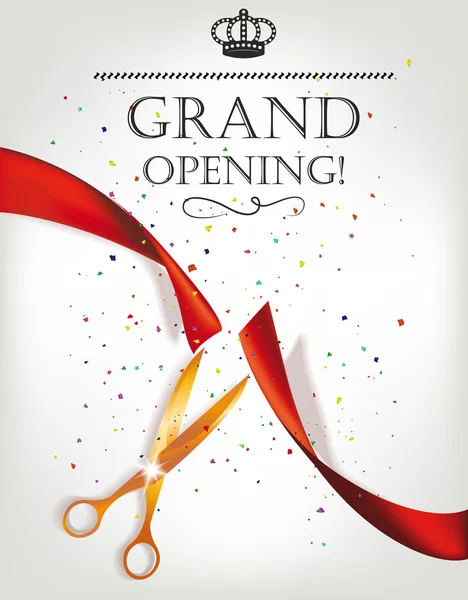 Grand opening invitation card with scissors and red ribbon Royalty Free Stock Illustrations