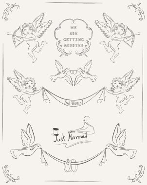 Düğün vintage tasarım öğeleri kümesi