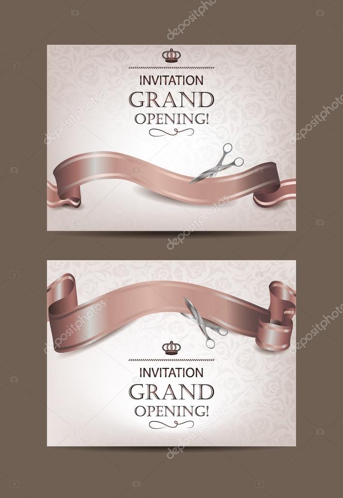 Set of beige invitation grand opening cards