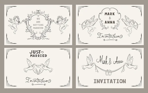 Conjunto de tarjetas de invitación de boda — Archivo Imágenes Vectoriales