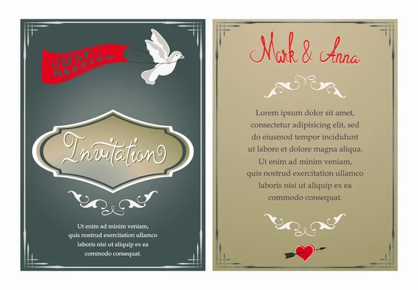 Wedding invitation card with vintage design elements — Stock Vector