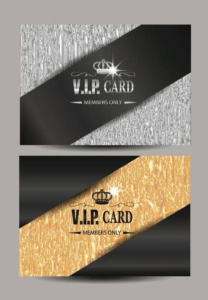 Conjunto de tarjetas elegantes del Vip con fondo de textura de goldfoil Vector de stock