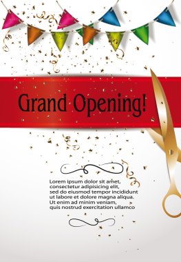 Grand opening invitation cards with decorations and red ribbon