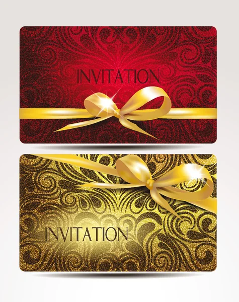 Cartões de convite elegantes com fitas de ouro — Vetor de Stock