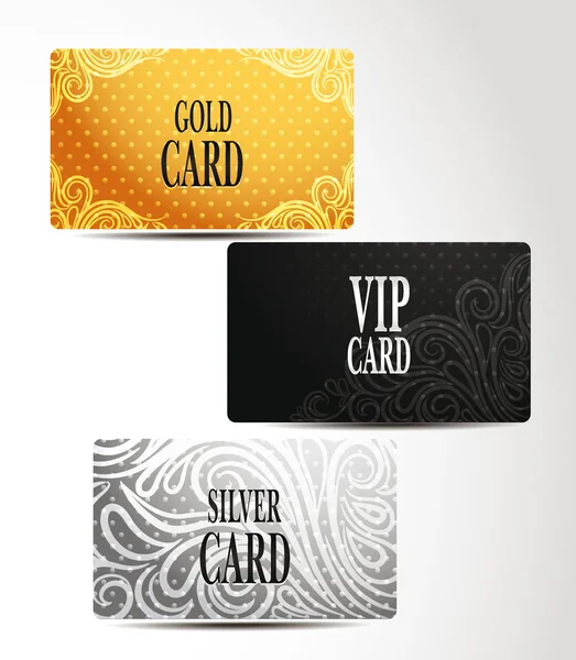 Gold, silver and VIP cards with floral design — Stock Vector