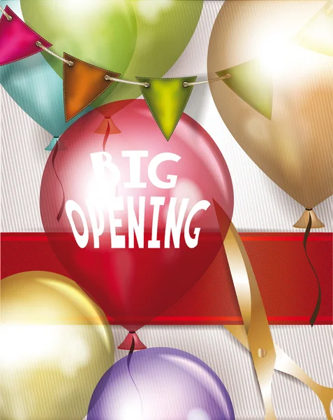 Grand opening vakantie samenstelling met lucht ballonnen, garland en schaar — Stockvector